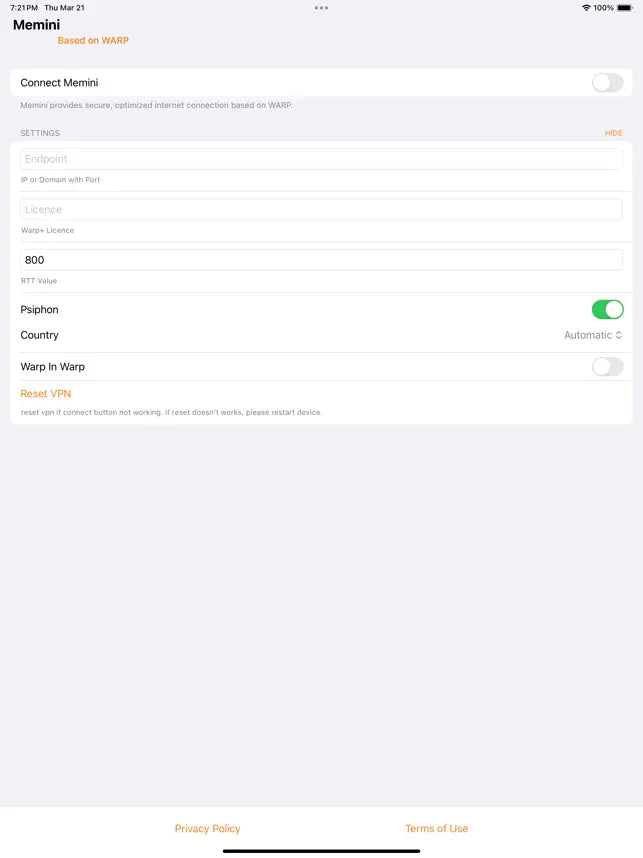 Memini VPN: Warp